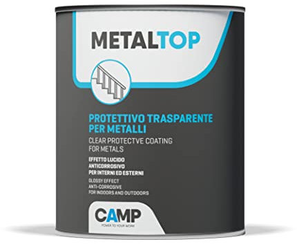 CAMP Metal Top - Protettivo Trasparente Lucido per Metalli Anticorrosivo e Antigraffio, Filmante Idrorepellente, Asciuga Rapidamente e Protegge le Superfici Interne ed Esterne, Made in Italy, 1l