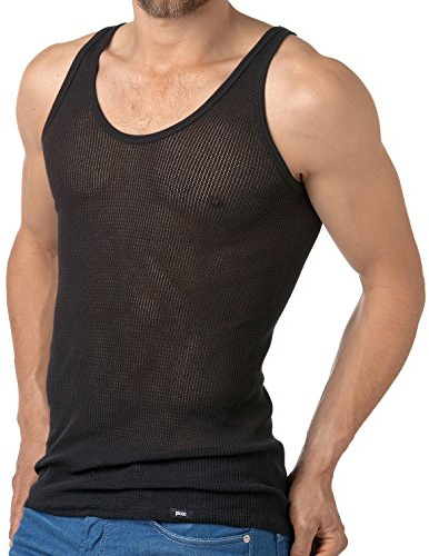 Pleas Hombres Camiseta de Malla - produccion Europea (Negro, XL)