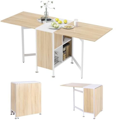 HOMCOM Mesa Plegable de Comedor con Alas Abatibles Roble/Blanco