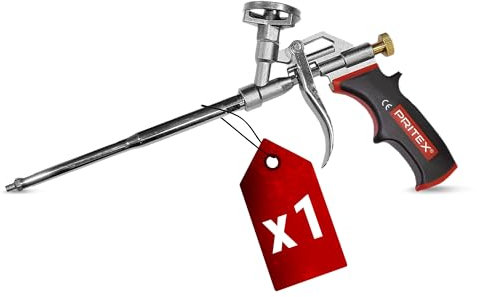 PRITEX – 1 x Schaumpistole inkl. Düsenverlängerung – Bauschaumpistole für Pistolenschaum, Bauschaum, Montageschaum uvm. – Metallpistole mit gummiertem Handgriff – Montagepistole für präzise Dosierung