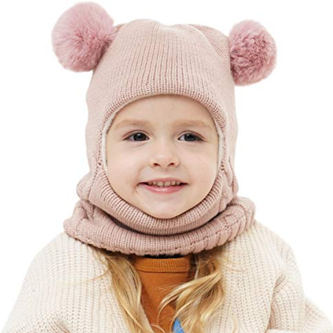 Baby vinter hatt halsduk set, unisex spädbarn småbarn barn hatt halsduk, Rosa, 2-5 år
