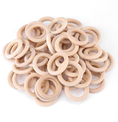 Holzringe 5 cm unvollendet, 50 Stück Naturholzreifen für DIY-Bastelprojekte, Makramee Ringe Holz zum Bemalen, Serviettenringe, Vorhangringe, Häkelknöpfe