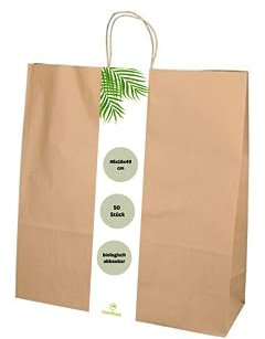 DeinPack 50 Papier Tragetaschen 46 x 16 x 49 cm groß I Umweltschonende Papiertüten Geschenktüten Papiertragetaschen biologisch abbaubar, kompostierbar I braune Papier Tüten