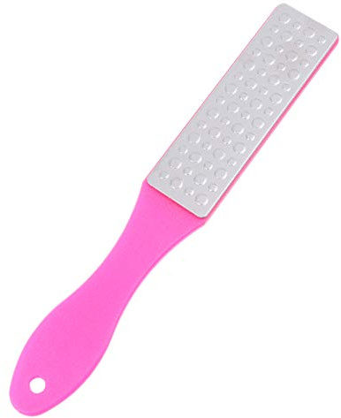 Raspador de Pedicura de Doble Cara en Acero Inoxidable Rosa | Herramienta Portátil para Eliminar Piel Muerta, Uso en Casa Salones Profesionales, Plástico Incluido