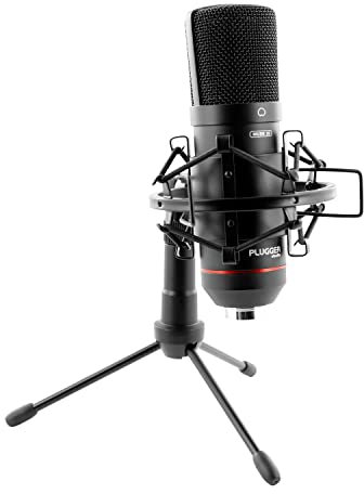 Plugger Microphone condensateur USB professionnel MUSB 20PLUS Cardioïde Noir. Streaming, Podcast Gaming Enregistrement voix pour PC Windows et Mac. Trépied, suspension et bonnette inclus. Plug & play.