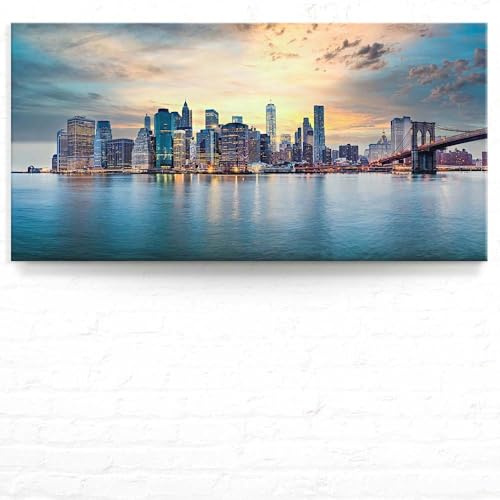 BilderKing Wandbild Skyline New York City - 180cm x 90cm Leinwand auf 4cm Keilrahmen