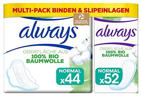 Always Ultra Binden Damen, Normal (2 x 22 Damenbinden mit Flügeln + 52 Slipeinlagen) Monatspaket, Organic Cotton Protection, sicherer Schutz und Oberfläche 100% Bio-Baumwolle