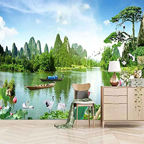 FVGKYS Wandbilder Schlafzimmer Erwachsene Kinder Tapete Plakate 3D Grüne Bäume Fluss Selbstklebend Wandgemälde Wandtattoo Kunst Dekoration Für Wohnzimmer Küche Wanddekoration 200x150cm