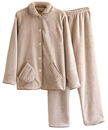 Pyjama à manches longues en flanelle épaisse pour couple d'automne et d'hiver, couleur unie, mignon, service à la maison, Café au lait (homme), M