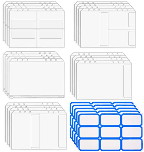 20 Stück A5 6 Löcher Binder Taschen, Dokumententasche Kunststoff Binder Reißverschluss Mappe, Ordnertaschen Dokumentenmappe Wasserdichter für Rechnungen, Karten, Dateien