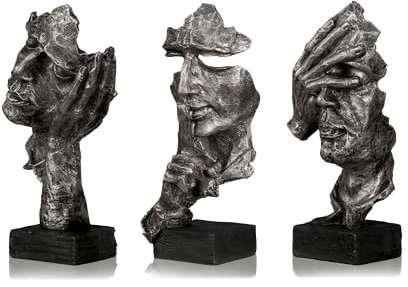 Marimor Statuen 3 Stück Skulpturen Deko modern Dekoration Skulptur Dekoartikel Deko Skulptur und Büste für Büro Wohnzimmer Schlafzimmer Schreibtisch Geschenk (Silber)