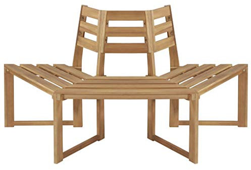 XIAOGUANG Baumbank, Gartenbänke, Sitzbank Outdoor, Parkbank, Garten Bank Für Draussen, Outdoor Deko Wetterfest, Halb-Hexagonal 160 cm Massivholz Akazie