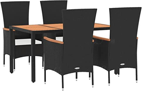 vidaXL Garten Essgruppe 5-TLG., Gartenmöbel Set mit Kissen, Gartengarnitur Tisch 4 Stühle, Sitzgruppe Gartenset Modulares Design, Schwarz Poly Rattan