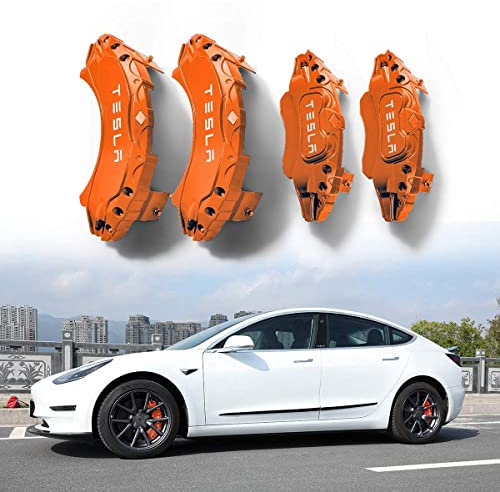 HEYCE 4 Pcs Car Brake Caliper Cover for Tesla Model 3 2016-2022 Custom Aluminum Alloy Brake Caliper Cover, Car Wheel Brake Durable Brake Calliper Covers,Orange-18inches