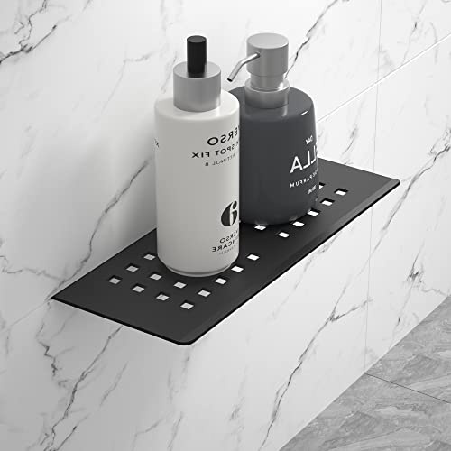 Bernkot Floating Shower Shelf, 10 Matte Black 304 Stainless Steel Recessed Wall Shelf for Lavatory, Rectangular Designed Heavy Duty Bathroom Shelf for Tiled Wall Remodel and Renovation