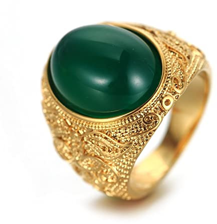 Banemi Vorsteckring Gold, Ringe Edelstahl Vintage Blumenring mit Grünem Stein Vatertagsgeschenk Größe 54 (17.2)