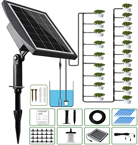 FUFRE Arrosage Automatique pour Jardin Solaire avec 12 Modes De Minuterie Et Protection Contre Les Pénuries d'eau, Tuyau De 20 M Pièces pour Jardin, Plantes De Balcon, Plantes en Pot D'extérieur (A)