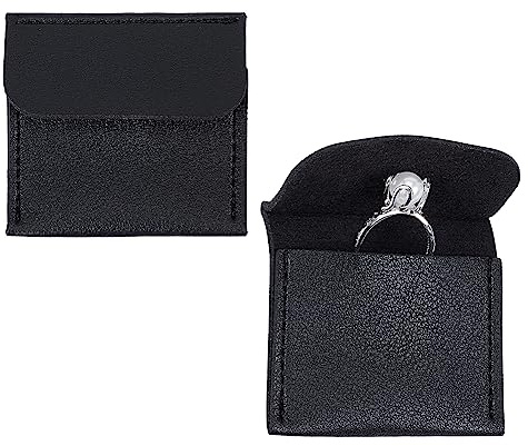 PH PandaHall 2pcs Leather Ring Pouch, Cowhide Leather Jewellery Storage Bags Small Vintage Ring Pouch Wedding Ring Holder for Jewellery Ring Earring Necklace Bracelet Storage, Black, 2.3x2.2 Inch