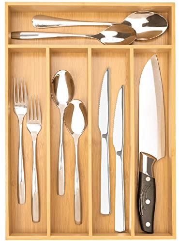 Conflech Organizador de cubiertos de bambú para cajones de cocina, organizador de utensilios de 10 pulgadas, organizador de cubiertos en cajón, bandeja organizadora de cubiertos (natural)