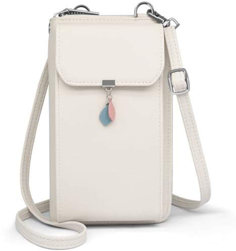 HNOOM Handytasche zum Umhängen RFID Schutz Geldbeutel Damen Umhängetasche Klein Crossbody Handytasche Geldbörse Handy Schultertasche Brieftasche mit 10 Kartenfächer Passt Handy unter 7 (Beige)