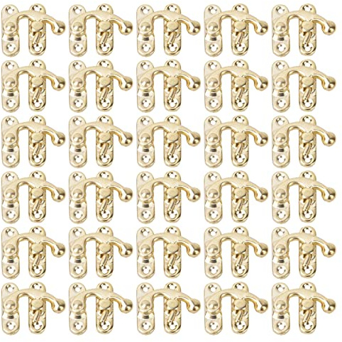 30 Pezzi Gancio di Chiusura a Braccio Oscillante, Antico Gancio Hasp Latch, per La Valigia della Cassetta dei Gioielli del Gabinetto della Cassetta Degli Attrezzi(3,2x2,8cm)(Gancio destro dorato)