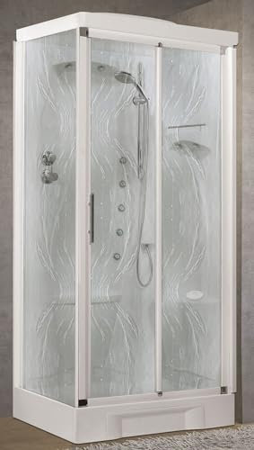 Novellini New Holiday 2P+F Hammam 100x70 cm Cabina Doccia Multifunzione Apertura Scorrevole Seduta Destra Miscelatore Termostatico Vetro Aqua Profilo Bianco Idromassaggio Sauna Stereo Altezza 225,5cm