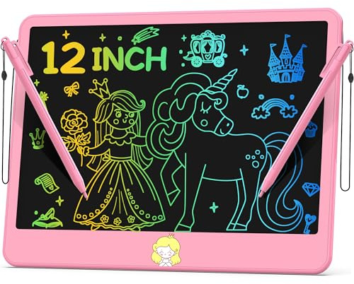 Hockvill LCD Writing Tablet 12 Inch, Toys for Boys Girls Drawing Pad for 3 4 5 6 7 Year Old Kids Toys, Toddler Erasable Doodle Board Travel Essentials, Christmas Birthday Gift for Kids - Pink