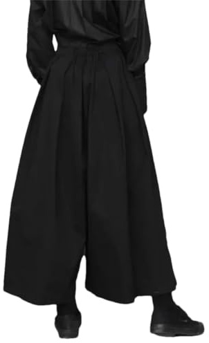 Men's 2024 Gothic Dark Style Loose Cropped Hakama Pants Wide Leg Pants Sense Samurai Pants Black XL