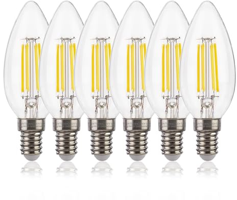 FLSNT LED Glühbirne E14 4000K Kaltweiß, 5,5W (Ersetzt 60W), C35 LED Filament Leuchtmittel E14, 750LM B11 LED Kerze Glühbirne, Nicht Dimmbar, Klar Glas, 6 Stück