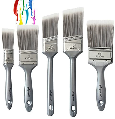 Magimate Angle Sash Paint Brush Set for Wall Trim House Touch-ups Furniture Painting Emulsion Cutting Stain Brushes Various Sizes Assortment Paintbrush Pack of 5