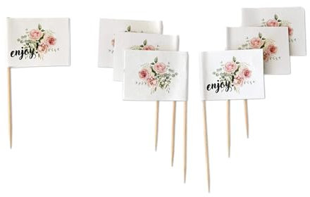 ECOFIESTA 1000x pinchos de fingerfood con banderas 3 x 4 cm rosas y eucalipto - brochetas chuches comunion mesa dulce accesorios - pinchos barbacoa