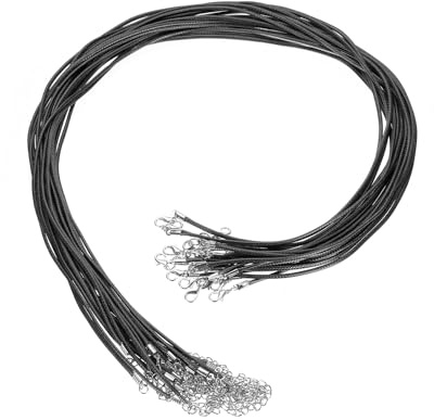 sourcing map 20Pcs Waxed Necklace Cord Bulk Black 2mm Dia 24 Necklace String Rope with Chain Clasp for Pendants Bracelets Jewelry Making Supplies Accessories