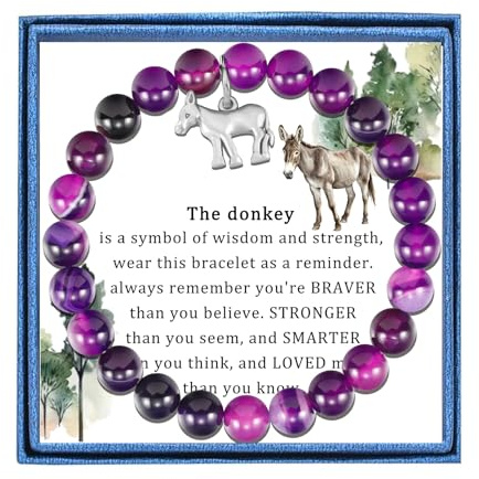 PARTNER Donkey Gifts for Women Donkey Bracelet for Good Friends Donkey Pendant Amethyst Beaded Natural Stone Bracelet for Donkey Lovers, One size, Stone, Amethyst