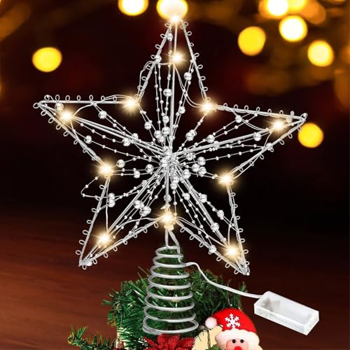 Weihnachtsbaum Spitze Stern, Weihnachtsbaumspitze, Glitzernd Weihnachtsdeko LED Weihnachten Baumspitze, Christbaumspitze Glitzernde für Christbaumschmuck Festliche Weihnachten zu Hause Deko (Silber)