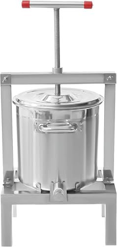 Fruit Wine Presser, 10L/2.6Gal Fruit Vegetables Honey Presser Juice Maker with T-Shape Handle, Stainless Steel Barrel Press Machine Cider Grape Making Press Extractor for Wine and Juice Making~/
