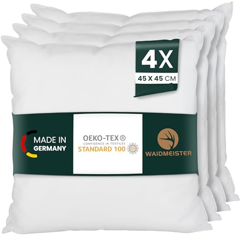 Waidmeister - Kissenfüllung - Mikrofaser Innenkissen geeignet für Allergiker - Kisseninlet als Couchkissen, Sofa Kissen, Cocktailkissen und Kopfkissen Füllkissen Microfaser (4, 45x45 cm)