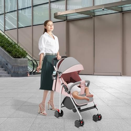 Passeggino per Bambini Leggero e Compatto da 0 Mesi a 4 Anni, Capacità di Carico Massima di 25 kg, Passeggino Pieghevole, Schienale Reclinabile, Piegatura Automatica in 1 Fase, Tetto-C-rosa