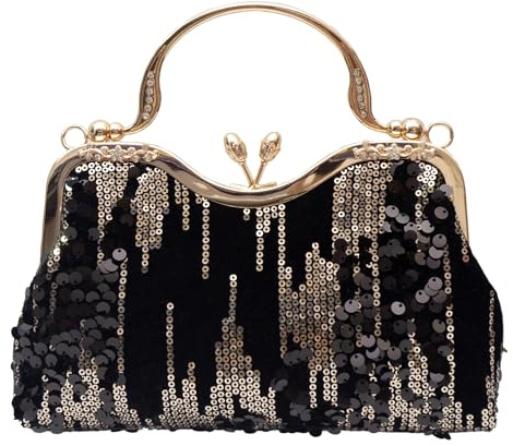 lapulio Abendtasche im Vintage-Stil mit Pailletten aus Samt, Blumenmotiv, geeignet für Bankett, Hochzeit, Party, formelle Anlässe