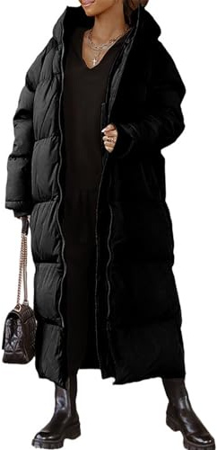 FUPODD Wintermantel Damen Lang Mit Kapuze Daunenmantel Damen Dicke Steppmantel Damen Lang Winterjacke Damen Warm Gefüttert Daunenjacke Frauen Winter Winddicht Reissverschluss Daunenjacken Wanderjacke
