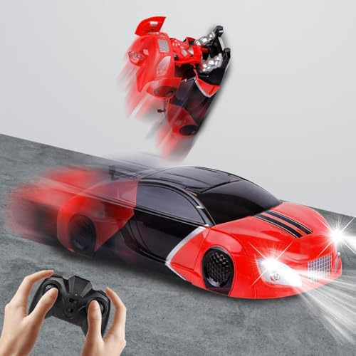 OBEST Voiture Transformable Télécommandée pour Enfants,Voiture d’Escalade Murale Télécommandée,Robot Jouet Rotation à 360°,Jouet Garçon Fille de 3 à 12 Ans, Cadeau Fête pour Enfants,Rouge