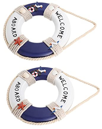 HOMOCONO 2stücke Holz Nautische Lebensringe Deko Für Wand Mediterraner Stil Schwimmring Figuren Für Bar Restaurant Pool Und Zuhause Langlebig Und Charmant