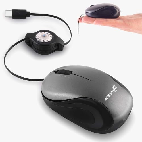 Souris filaire de type C rétractable, portable, silencieuse, mini souris optique filaire Plug and Play avec 3 boutons pour mains gauche et droite pour ordinateur portable, MacBook, tablette