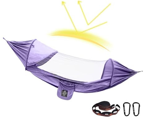 Hamac avec moustiquaire - Hamac de camping avec filet - Hamac de camping - Tente hamac avec sangles d'arbre pour randonnée, intérieur, terrasse, voyage, accessoires de camping