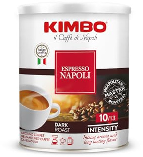 Kimbo 250 g Caffè Macinato, Espresso Napoli | 1 Confezione da 250 g di Caffè Ideale per Moka, Intensità 12/13, Tostatura Scura