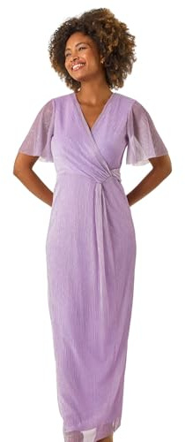 Roman Originals Metallic Plisse Bodycon Maxi Dress for Women UK - Ladies Everyday Holiday Spring Summer V-Neckline Comfy Soft Evening Vacation Work Party