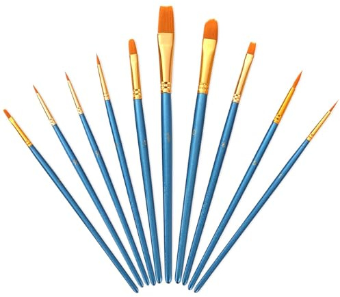 iwontalersy 10 Pièces Pinceaux Peinture,Pinceaux Peinture Acrylique,Nylon Pinceau Artiste Plume Lisse,pour Artistes,Adultes et Enfants,Bleu