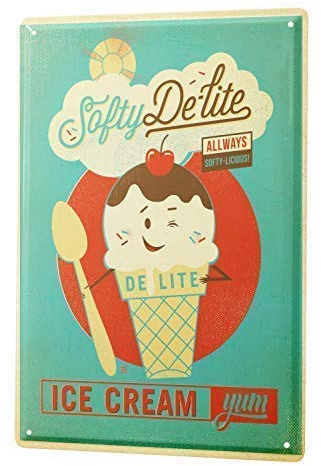 Yelacecca New Metal Sign Aluminum Sign Soft Serve Ice Cream Cherry Chocolate Spoon Ice Cream Cone Novelty Metal Sign 8 X 12 Inch