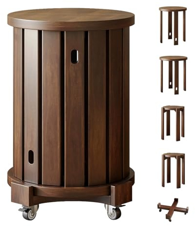Table basse ronde empilable en bois – Table d'appoint facile à déplacer pour petits espaces, coins de canapé et balcons – Pas de montage nécessaire, finition noyer, table à boissons polyvalente