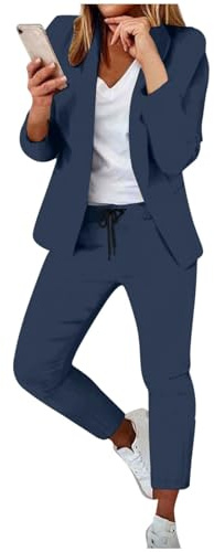 Generisch Damen Anzug Elegant 2 Teilig Hosenanzug Langarm Business Anzug Set Zweiteiler Einfarbig Blazer Hose Slimfit Festlich Damenanzug Lange Hosenanzüge Business Mode Mantel