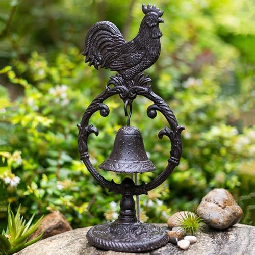 Türglocke Gusseisen Glocke Serviceklingel Aus Massivem Eisen – Tischklingel, Schild mit Hahn, Innen-/Außenklingel für Die Veranda, Lebensmittelgeschäft Bar, Höhe 39,5cm